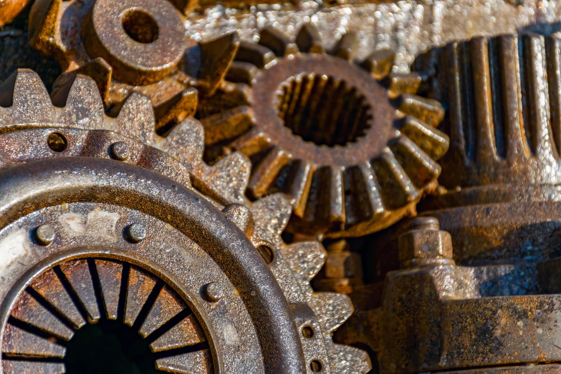 Close-up photograph of iron gears
